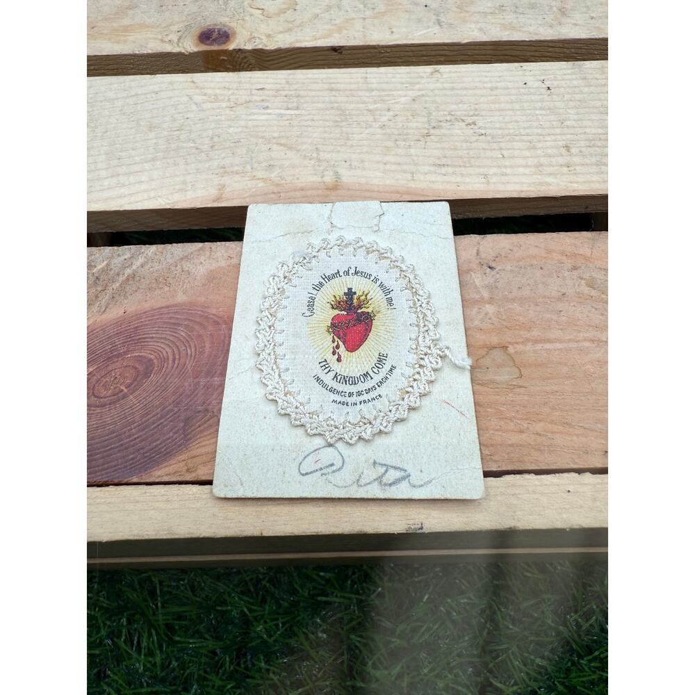 Antique Sacred Heart of Jesus Cloth Badge-France - 100 Days Indulgence